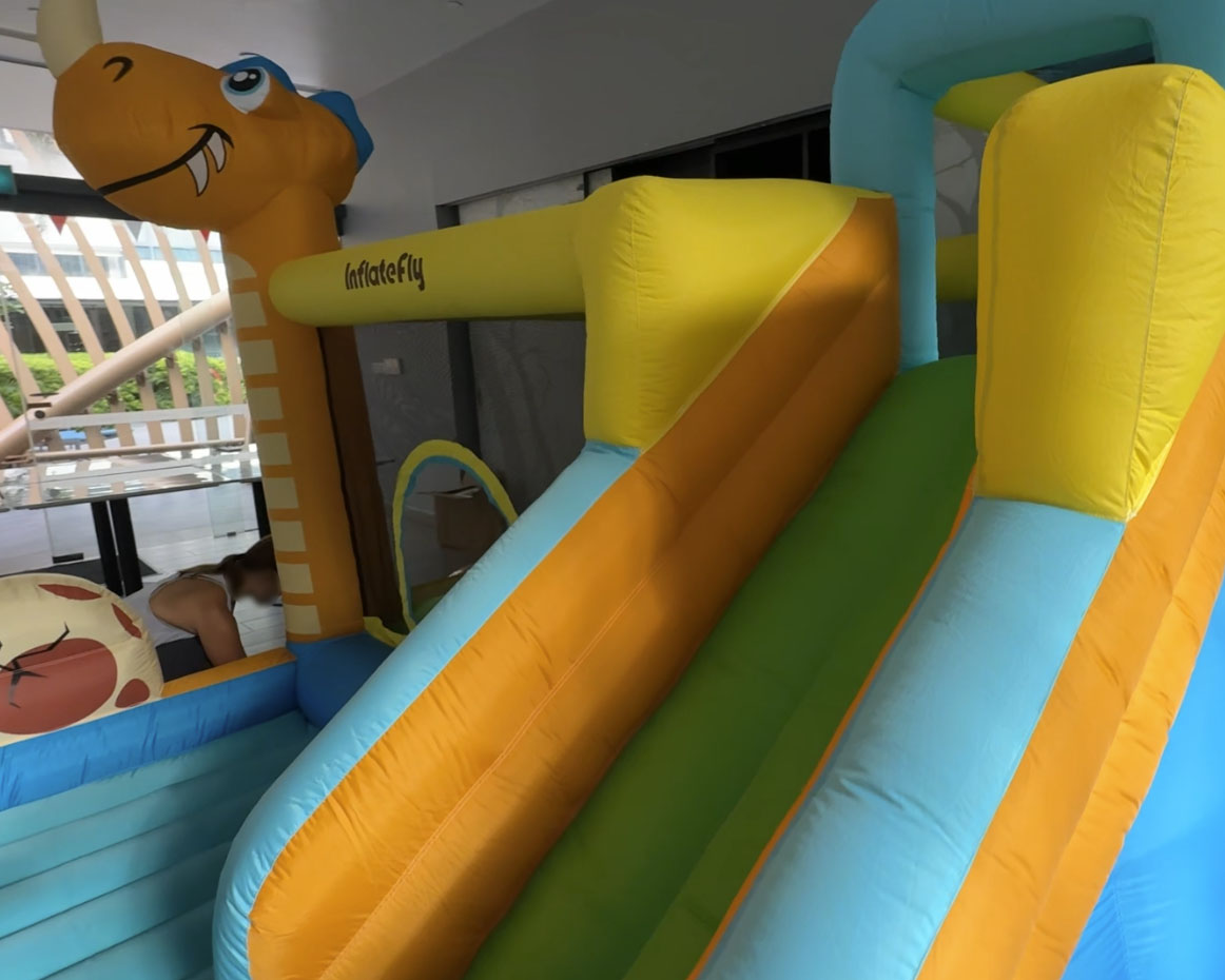 close up of dino bouncy castle